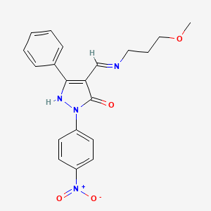 molecular formula C20H20N4O4 B4546829 4-{[(3-methoxypropyl)amino]methylene}-2-(4-nitrophenyl)-5-phenyl-2,4-dihydro-3H-pyrazol-3-one 