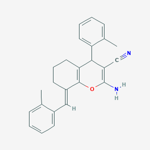 molecular formula C25H24N2O B454709 (8E)-2-amino-8-(2-methylbenzylidene)-4-(2-methylphenyl)-5,6,7,8-tetrahydro-4H-chromene-3-carbonitrile 