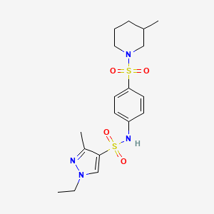 molecular formula C18H26N4O4S2 B4547229 1-ethyl-3-methyl-N-{4-[(3-methylpiperidin-1-yl)sulfonyl]phenyl}-1H-pyrazole-4-sulfonamide 