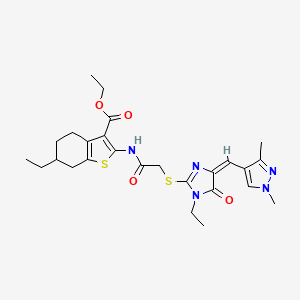 ETHYL 2-{[2-({4-[(E)-1-(1,3-DIMETHYL-1H-PYRAZOL-4-YL)METHYLIDENE]-1-ETHYL-5-OXO-4,5-DIHYDRO-1H-IMIDAZOL-2-YL}SULFANYL)ACETYL]AMINO}-6-ETHYL-4,5,6,7-TETRAHYDRO-1-BENZOTHIOPHENE-3-CARBOXYLATE