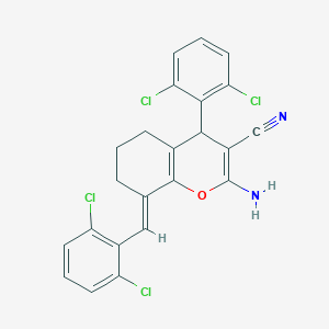 molecular formula C23H16Cl4N2O B454732 2-amino-8-(2,6-dichlorobenzylidene)-4-(2,6-dichlorophenyl)-5,6,7,8-tetrahydro-4H-chromene-3-carbonitrile 