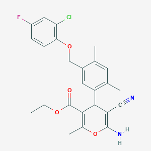 molecular formula C25H24ClFN2O4 B454746 ethyl 6-amino-4-{5-[(2-chloro-4-fluorophenoxy)methyl]-2,4-dimethylphenyl}-5-cyano-2-methyl-4H-pyran-3-carboxylate 