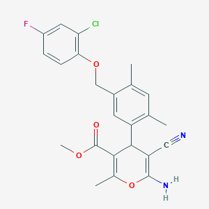 molecular formula C24H22ClFN2O4 B454748 methyl 6-amino-4-{5-[(2-chloro-4-fluorophenoxy)methyl]-2,4-dimethylphenyl}-5-cyano-2-methyl-4H-pyran-3-carboxylate 