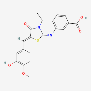 molecular formula C20H18N2O5S B4547529 3-{[3-ethyl-5-(3-hydroxy-4-methoxybenzylidene)-4-oxo-1,3-thiazolidin-2-ylidene]amino}benzoic acid 