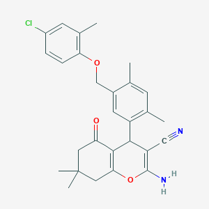 molecular formula C28H29ClN2O3 B454757 2-amino-4-{5-[(4-chloro-2-methylphenoxy)methyl]-2,4-dimethylphenyl}-7,7-dimethyl-5-oxo-5,6,7,8-tetrahydro-4H-chromene-3-carbonitrile 