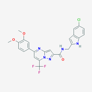 molecular formula C25H19ClF3N5O3 B454761 N-[(5-chloro-1H-indol-2-yl)methyl]-5-(3,4-dimethoxyphenyl)-7-(trifluoromethyl)pyrazolo[1,5-a]pyrimidine-2-carboxamide 