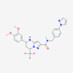 molecular formula C27H27F3N6O3 B454768 5-(3,4-dimethoxyphenyl)-N-methyl-N-[4-(1H-pyrazol-1-yl)benzyl]-7-(trifluoromethyl)-4,5,6,7-tetrahydropyrazolo[1,5-a]pyrimidine-2-carboxamide 