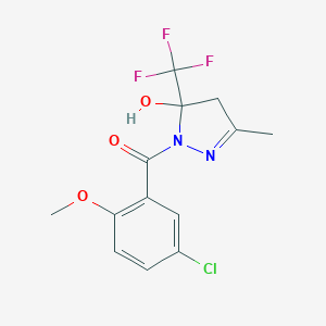 molecular formula C13H12ClF3N2O3 B454775 1-(5-chloro-2-methoxybenzoyl)-3-methyl-5-(trifluoromethyl)-4,5-dihydro-1H-pyrazol-5-ol 