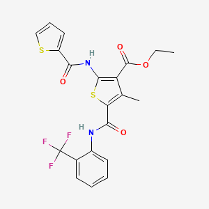 molecular formula C21H17F3N2O4S2 B4547769 Ethyl 4-methyl-2-(thiophene-2-amido)-5-{[2-(trifluoromethyl)phenyl]carbamoyl}thiophene-3-carboxylate 