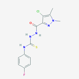 molecular formula C13H13ClFN5OS B454777 2-[(4-chloro-1,5-dimethyl-1H-pyrazol-3-yl)carbonyl]-N-(4-fluorophenyl)hydrazinecarbothioamide 