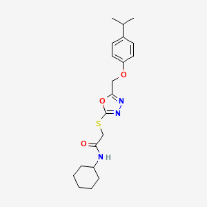 molecular formula C20H27N3O3S B4547885 N-cyclohexyl-2-[(5-{[4-(propan-2-yl)phenoxy]methyl}-1,3,4-oxadiazol-2-yl)sulfanyl]acetamide 