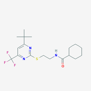 molecular formula C18H26F3N3OS B454793 N-(2-{[4-tert-butyl-6-(trifluoromethyl)pyrimidin-2-yl]sulfanyl}ethyl)cyclohexanecarboxamide 