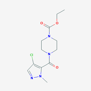 molecular formula C12H17ClN4O3 B454796 ethyl 4-[(4-chloro-1-methyl-1H-pyrazol-5-yl)carbonyl]-1-piperazinecarboxylate 