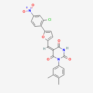 (5E)-5-{[5-(2-chloro-4-nitrophenyl)furan-2-yl]methylidene}-1-(3,4-dimethylphenyl)pyrimidine-2,4,6(1H,3H,5H)-trione