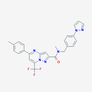 molecular formula C26H21F3N6O B454798 N-methyl-5-(4-methylphenyl)-N-[4-(1H-pyrazol-1-yl)benzyl]-7-(trifluoromethyl)pyrazolo[1,5-a]pyrimidine-2-carboxamide 