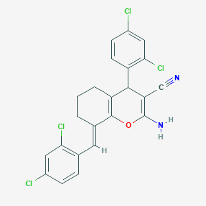 molecular formula C23H16Cl4N2O B454804 2-amino-8-(2,4-dichlorobenzylidene)-4-(2,4-dichlorophenyl)-5,6,7,8-tetrahydro-4H-chromene-3-carbonitrile 
