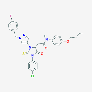 molecular formula C31H29ClFN5O3S B454809 N-(4-butoxyphenyl)-2-{1-(4-chlorophenyl)-3-[1-(4-fluorobenzyl)-1H-pyrazol-4-yl]-5-oxo-2-thioxo-4-imidazolidinyl}acetamide 