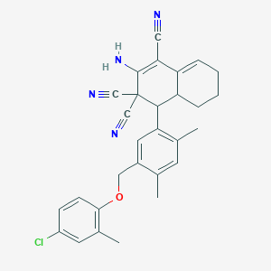 molecular formula C29H27ClN4O B454811 2-amino-4-{5-[(4-chloro-2-methylphenoxy)methyl]-2,4-dimethylphenyl}-4a,5,6,7-tetrahydro-1,3,3(4H)-naphthalenetricarbonitrile 