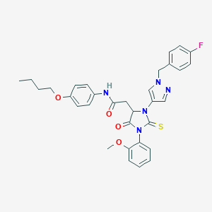 molecular formula C32H32FN5O4S B454828 N-(4-butoxyphenyl)-2-[3-[1-[(4-fluorophenyl)methyl]pyrazol-4-yl]-1-(2-methoxyphenyl)-5-oxo-2-sulfanylideneimidazolidin-4-yl]acetamide 