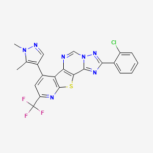 molecular formula C22H13ClF3N7S B4548321 4-(2-chlorophenyl)-11-(1,5-dimethylpyrazol-4-yl)-13-(trifluoromethyl)-16-thia-3,5,6,8,14-pentazatetracyclo[7.7.0.02,6.010,15]hexadeca-1(9),2,4,7,10(15),11,13-heptaene 