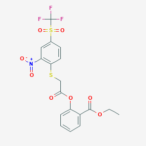 ethyl 2-{[({2-nitro-4-[(trifluoromethyl)sulfonyl]phenyl}thio)acetyl]oxy}benzoate