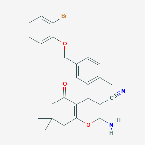 molecular formula C27H27BrN2O3 B454839 2-amino-4-{5-[(2-bromophenoxy)methyl]-2,4-dimethylphenyl}-7,7-dimethyl-5-oxo-5,6,7,8-tetrahydro-4H-chromene-3-carbonitrile 