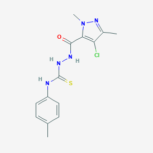 molecular formula C14H16ClN5OS B454849 2-[(4-chloro-1,3-dimethyl-1H-pyrazol-5-yl)carbonyl]-N-(4-methylphenyl)hydrazinecarbothioamide 