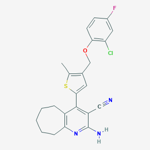 molecular formula C23H21ClFN3OS B454855 2-amino-4-{4-[(2-chloro-4-fluorophenoxy)methyl]-5-methyl-2-thienyl}-6,7,8,9-tetrahydro-5H-cyclohepta[b]pyridine-3-carbonitrile 