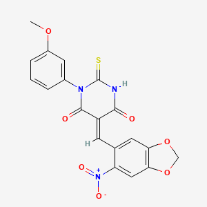 molecular formula C19H13N3O7S B4548579 1-(3-methoxyphenyl)-5-[(6-nitro-1,3-benzodioxol-5-yl)methylene]-2-thioxodihydro-4,6(1H,5H)-pyrimidinedione 