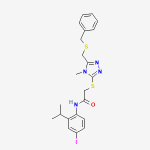 2-[[5-(benzylsulfanylmethyl)-4-methyl-1,2,4-triazol-3-yl]sulfanyl]-N-(4-iodo-2-propan-2-ylphenyl)acetamide