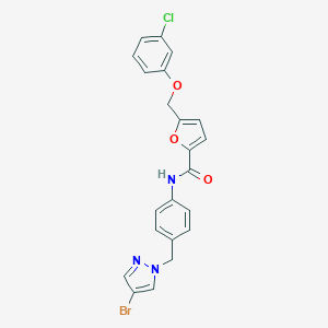molecular formula C22H17BrClN3O3 B454862 N-{4-[(4-bromo-1H-pyrazol-1-yl)methyl]phenyl}-5-[(3-chlorophenoxy)methyl]-2-furamide 
