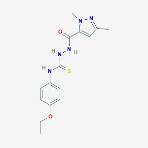 molecular formula C15H19N5O2S B454863 2-[(1,3-dimethyl-1H-pyrazol-5-yl)carbonyl]-N-(4-ethoxyphenyl)hydrazinecarbothioamide 