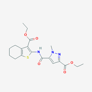 molecular formula C19H23N3O5S B454866 ethyl 5-{[3-(ethoxycarbonyl)-4,5,6,7-tetrahydro-1-benzothiophen-2-yl]carbamoyl}-1-methyl-1H-pyrazole-3-carboxylate 