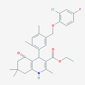 molecular formula C30H33ClFNO4 B454873 Ethyl 4-{5-[(2-chloro-4-fluorophenoxy)methyl]-2,4-dimethylphenyl}-2,7,7-trimethyl-5-oxo-1,4,5,6,7,8-hexahydro-3-quinolinecarboxylate 