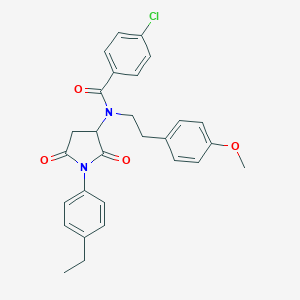 molecular formula C28H27ClN2O4 B454875 4-chloro-N-[1-(4-ethylphenyl)-2,5-dioxopyrrolidin-3-yl]-N-[2-(4-methoxyphenyl)ethyl]benzamide 