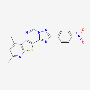 molecular formula C18H12N6O2S B4548760 11,13-dimethyl-4-(4-nitrophenyl)-16-thia-3,5,6,8,14-pentazatetracyclo[7.7.0.02,6.010,15]hexadeca-1(9),2,4,7,10(15),11,13-heptaene 