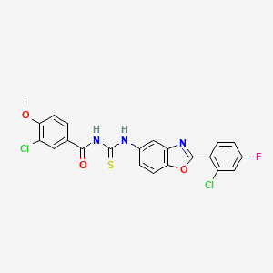 molecular formula C22H14Cl2FN3O3S B4548784 3-chloro-N-({[2-(2-chloro-4-fluorophenyl)-1,3-benzoxazol-5-yl]amino}carbonothioyl)-4-methoxybenzamide 