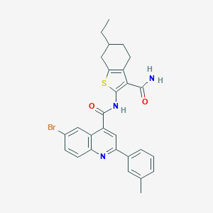 molecular formula C28H26BrN3O2S B454879 6-bromo-N-(3-carbamoyl-6-ethyl-4,5,6,7-tetrahydro-1-benzothiophen-2-yl)-2-(3-methylphenyl)quinoline-4-carboxamide 