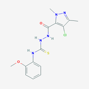 molecular formula C14H16ClN5O2S B454891 2-[(4-chloro-1,3-dimethyl-1H-pyrazol-5-yl)carbonyl]-N-(2-methoxyphenyl)hydrazinecarbothioamide 