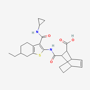 molecular formula C24H30N2O4S B4548913 3-{[3-(Cyclopropylcarbamoyl)-6-ethyl-4,5,6,7-tetrahydro-1-benzothiophen-2-yl]carbamoyl}bicyclo[2.2.2]oct-5-ene-2-carboxylic acid 