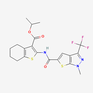 molecular formula C20H20F3N3O3S2 B4548919 isopropyl 2-({[1-methyl-3-(trifluoromethyl)-1H-thieno[2,3-c]pyrazol-5-yl]carbonyl}amino)-4,5,6,7-tetrahydro-1-benzothiophene-3-carboxylate 