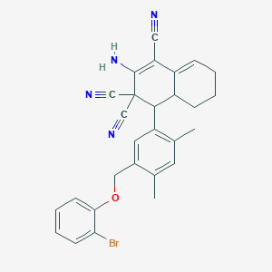 molecular formula C28H25BrN4O B454893 2-amino-4-{5-[(2-bromophenoxy)methyl]-2,4-dimethylphenyl}-4a,5,6,7-tetrahydro-1,3,3(4H)-naphthalenetricarbonitrile 