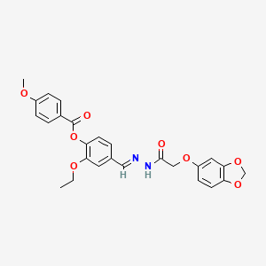 molecular formula C26H24N2O8 B4549075 4-{2-[(1,3-benzodioxol-5-yloxy)acetyl]carbonohydrazonoyl}-2-ethoxyphenyl 4-methoxybenzoate 