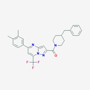 molecular formula C28H27F3N4O B454910 (4-Benzylpiperidin-1-yl)[5-(3,4-dimethylphenyl)-7-(trifluoromethyl)pyrazolo[1,5-a]pyrimidin-2-yl]methanone 