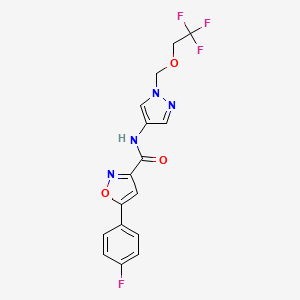 molecular formula C16H12F4N4O3 B4549209 5-(4-fluorophenyl)-N-{1-[(2,2,2-trifluoroethoxy)methyl]-1H-pyrazol-4-yl}-3-isoxazolecarboxamide 