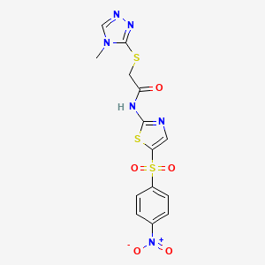 molecular formula C14H12N6O5S3 B4549257 2-[(4-METHYL-4H-1,2,4-TRIAZOL-3-YL)SULFANYL]-N-[5-(4-NITROBENZENESULFONYL)-1,3-THIAZOL-2-YL]ACETAMIDE 