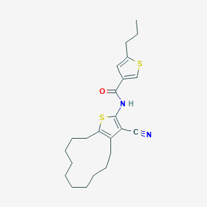 molecular formula C23H30N2OS2 B454927 N-(3-cyano-4,5,6,7,8,9,10,11,12,13-decahydrocyclododeca[b]thiophen-2-yl)-5-propylthiophene-3-carboxamide 