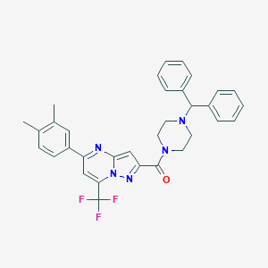 molecular formula C33H30F3N5O B454944 2-[(4-Benzhydryl-1-piperazinyl)carbonyl]-5-(3,4-dimethylphenyl)-7-(trifluoromethyl)pyrazolo[1,5-a]pyrimidine 