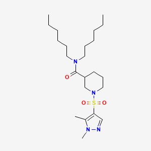 molecular formula C23H42N4O3S B4549510 1-[(1,5-dimethyl-1H-pyrazol-4-yl)sulfonyl]-N,N-dihexyl-3-piperidinecarboxamide 