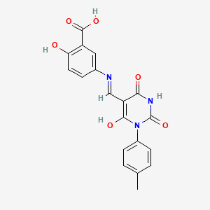 molecular formula C19H15N3O6 B4549571 2-HYDROXY-5-({[1-(4-METHYLPHENYL)-2,4,6-TRIOXOTETRAHYDRO-5(2H)-PYRIMIDINYLIDEN]METHYL}AMINO)BENZOIC ACID 